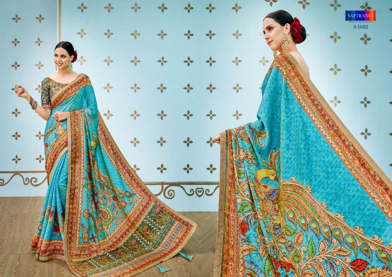 SAPTRANGI 1601 SERIES BY SAPTRANGI 1601 TO 1611 SERIES INDIAN TRADITIONAL WEAR COLLECTION BEAUTIFUL STYLISH FANCY COLORFUL PARTY WEAR & OCCASIONAL WEAR PURE BANARASI SILK DIGITAL PRINTED SAREES AT WHOLESALE PRICE